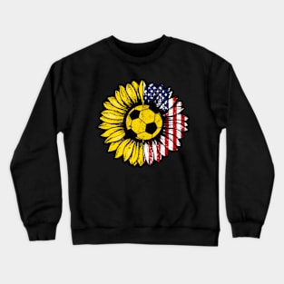 Sunflower American Flag Soccer Lover Gifts 4th Of July Crewneck Sweatshirt